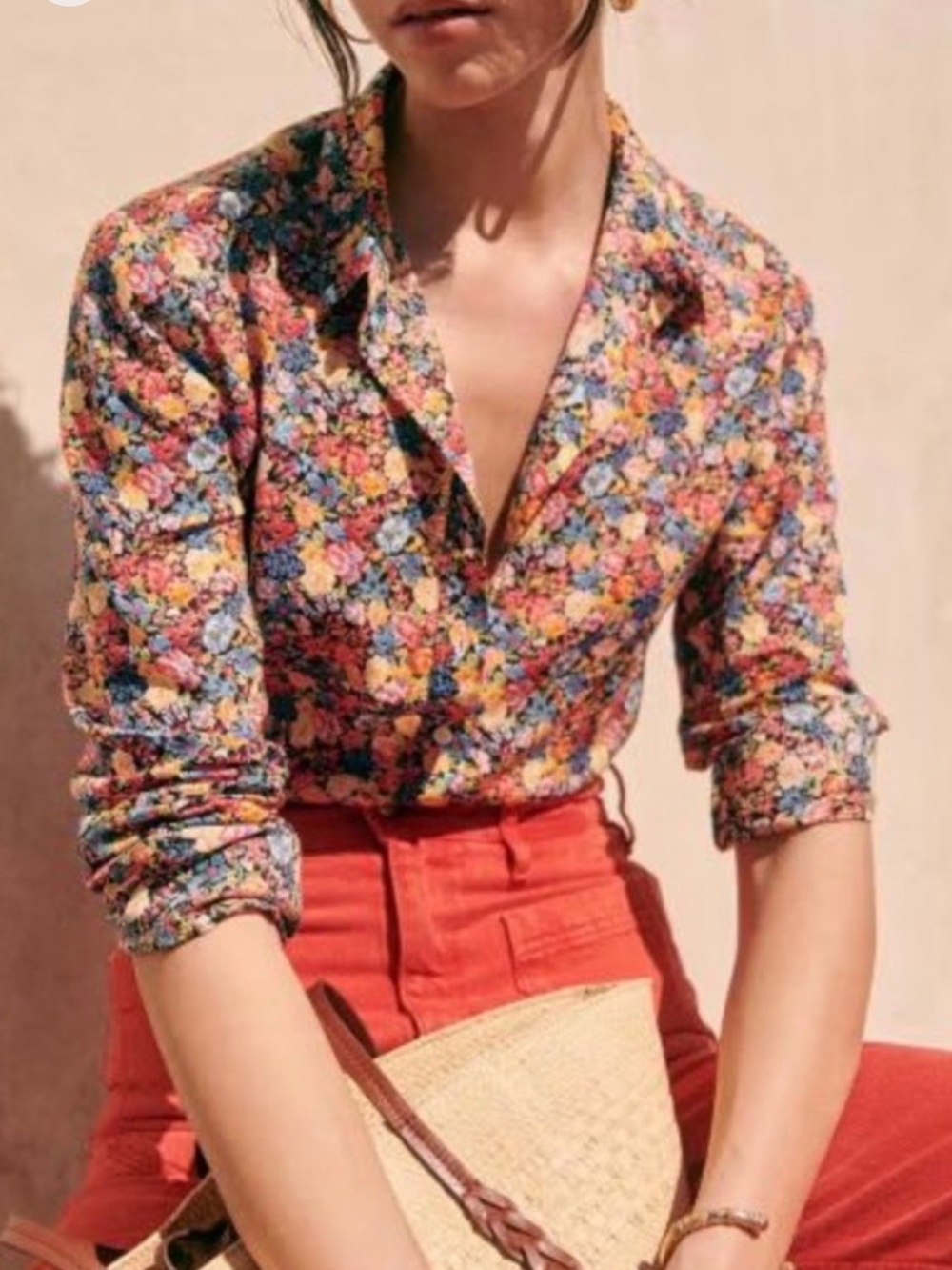 Sezane Floral Button-Down Shirt in Multi-Color